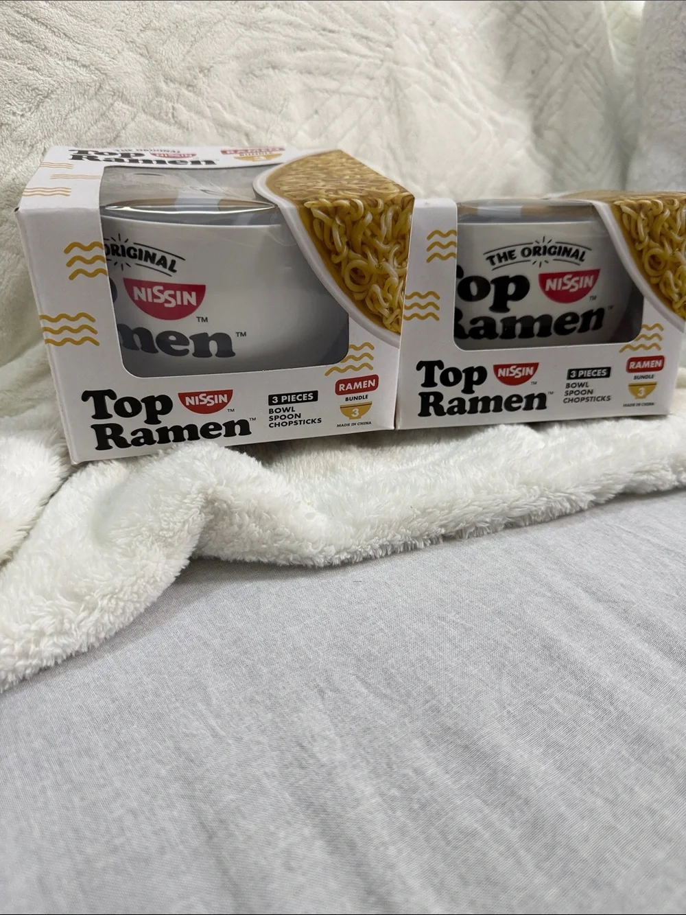 Nissin Top Ramen White Ceramic Bowl Set with Chopsticks